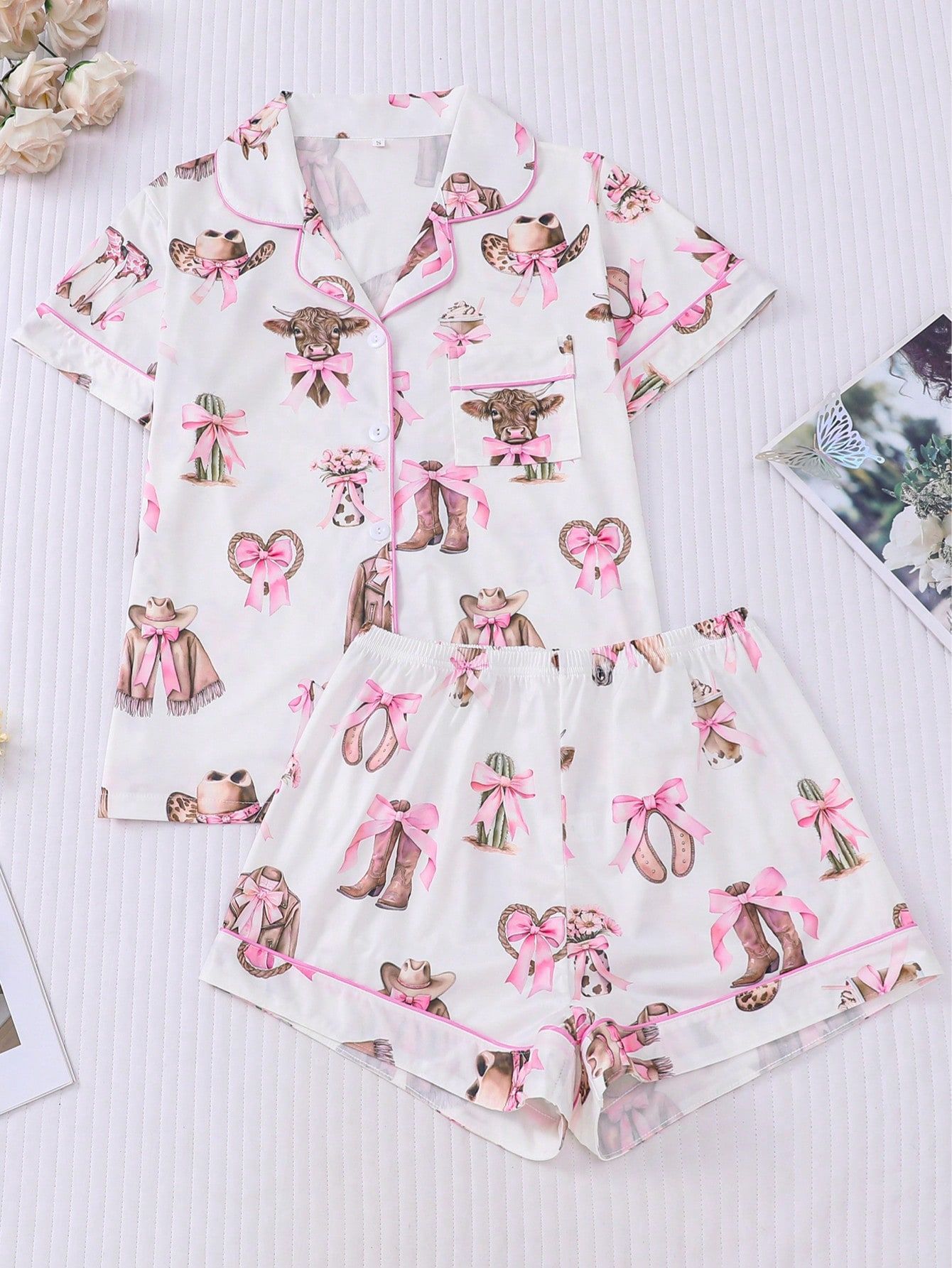 Women's Summer Hawaiian Print Short Sleeve Shirt Set