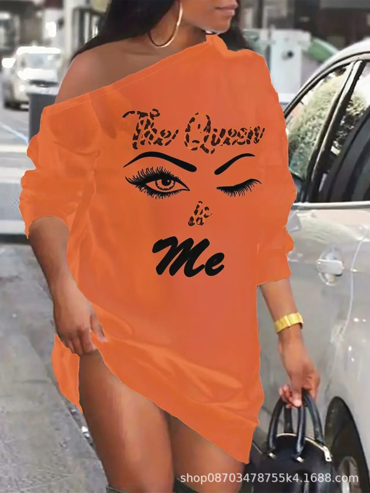 Women's Off-Shoulder Long-Sleeve Sweatshirt Dress with Letter Print
