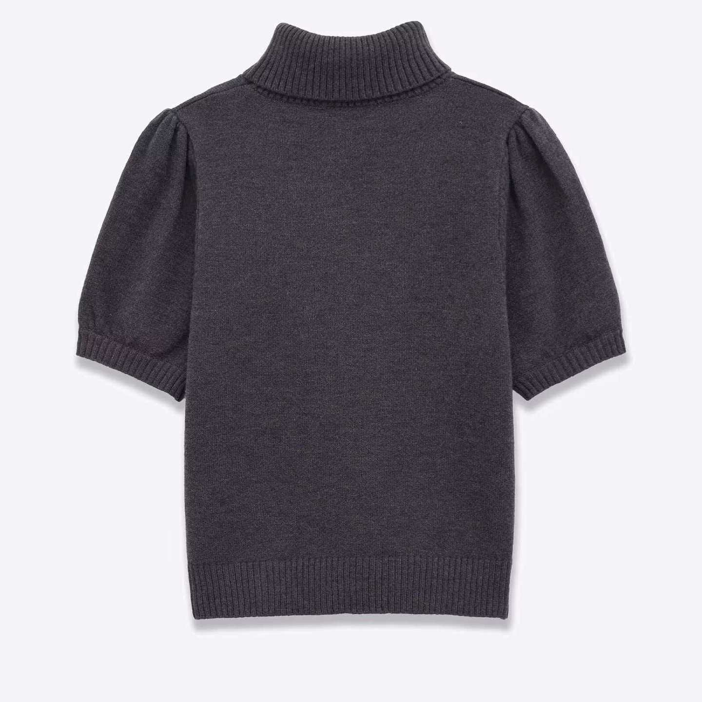 Women's Gray High Neck Short Sleeve Knit Top