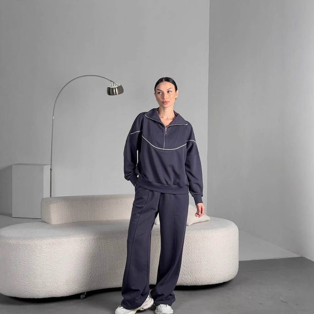 Women's Half-Zip Hoodie and Pants Tracksuit Set