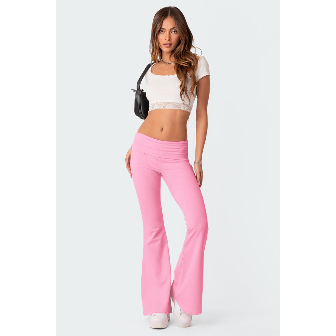 Women's Solid Color Low-Rise Flared Pants Set Slimming Casual