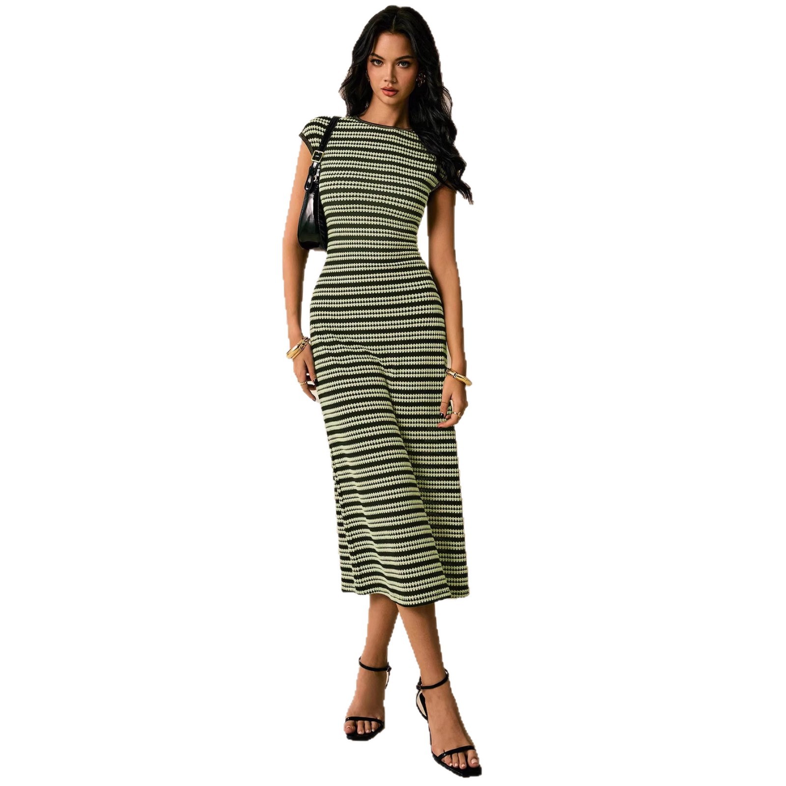 Colorblock Striped Short Sleeve Long Casual Dress