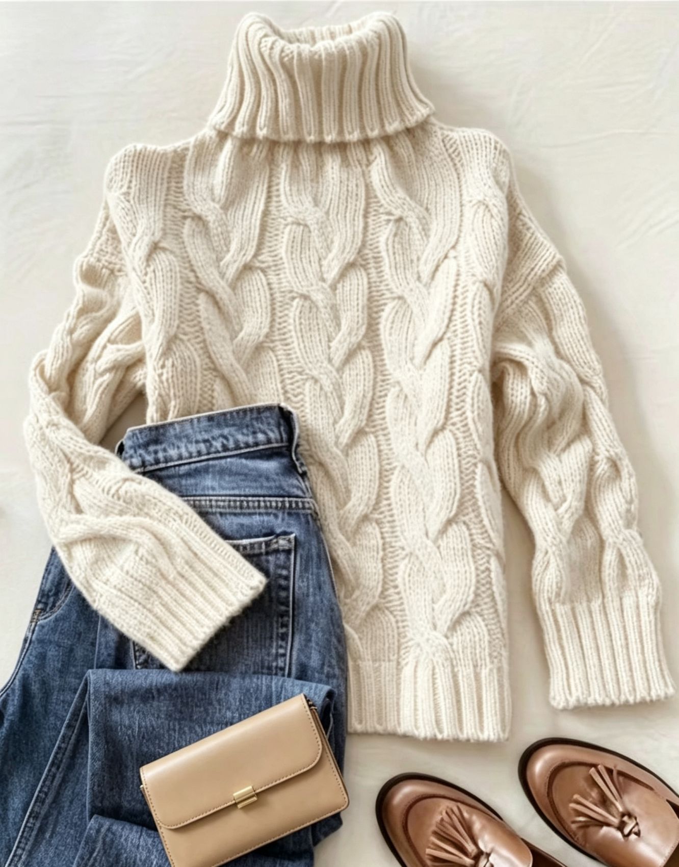 Cable-Knit Turtleneck Long-Sleeve Pullover Sweater