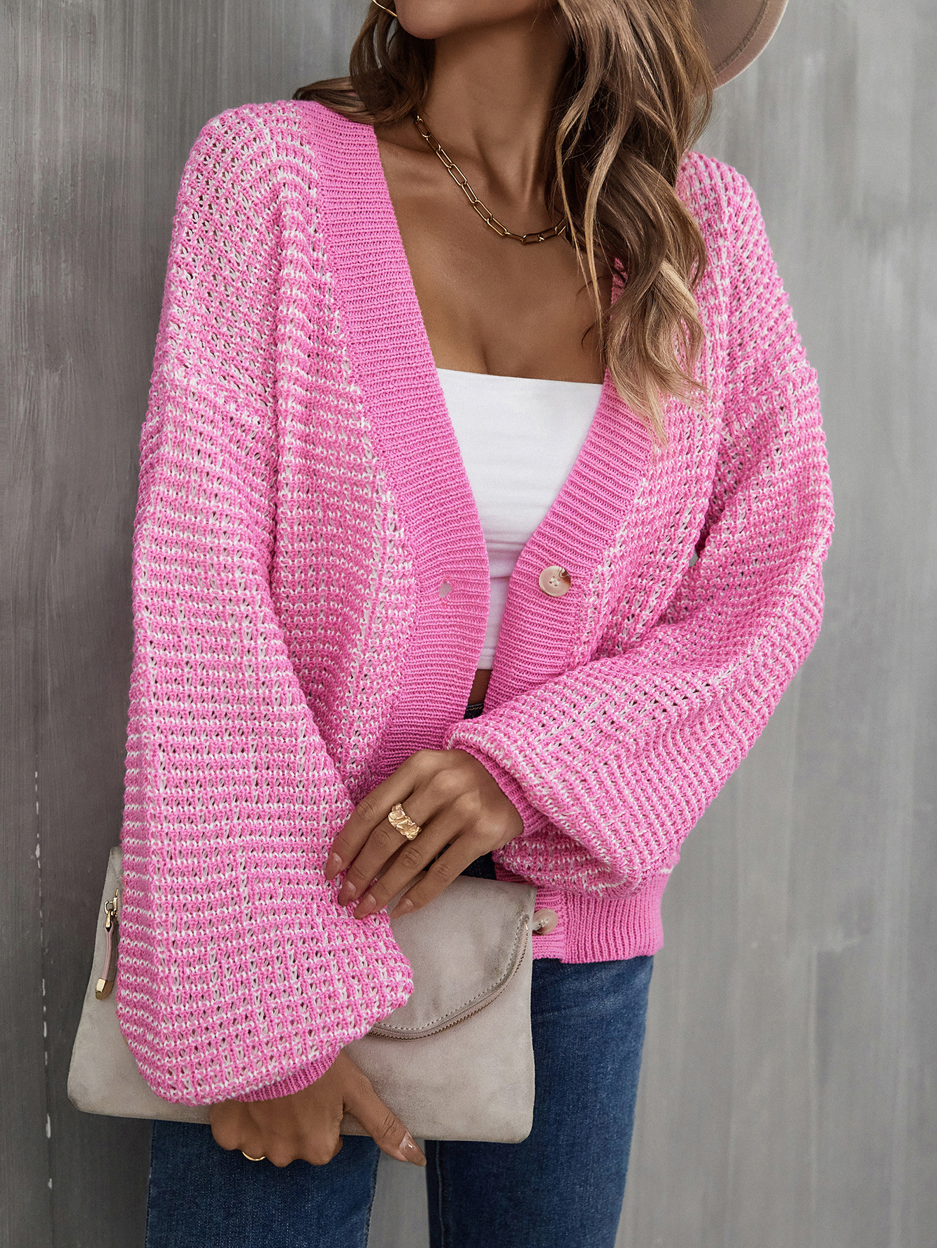 Women's Plus Size Button-Front Cropped Cardigan Sweater