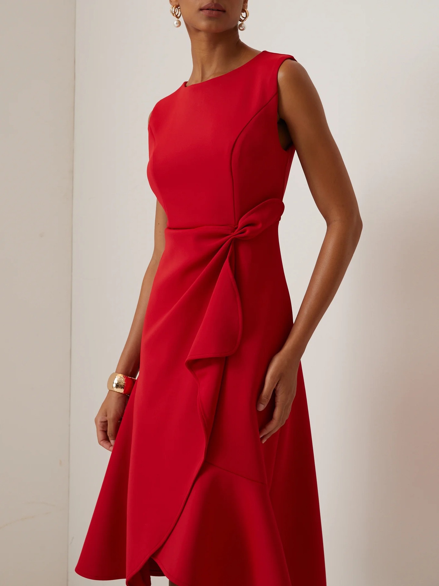 Sleeveless Red Elegant Midi Dress