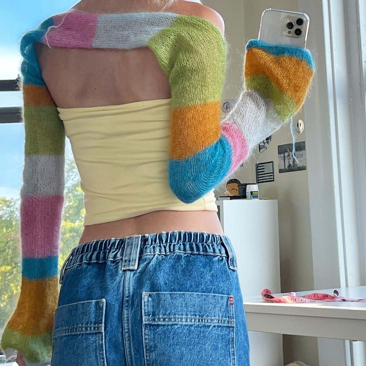 Rainbow Striped Cropped Cardigan Shrug