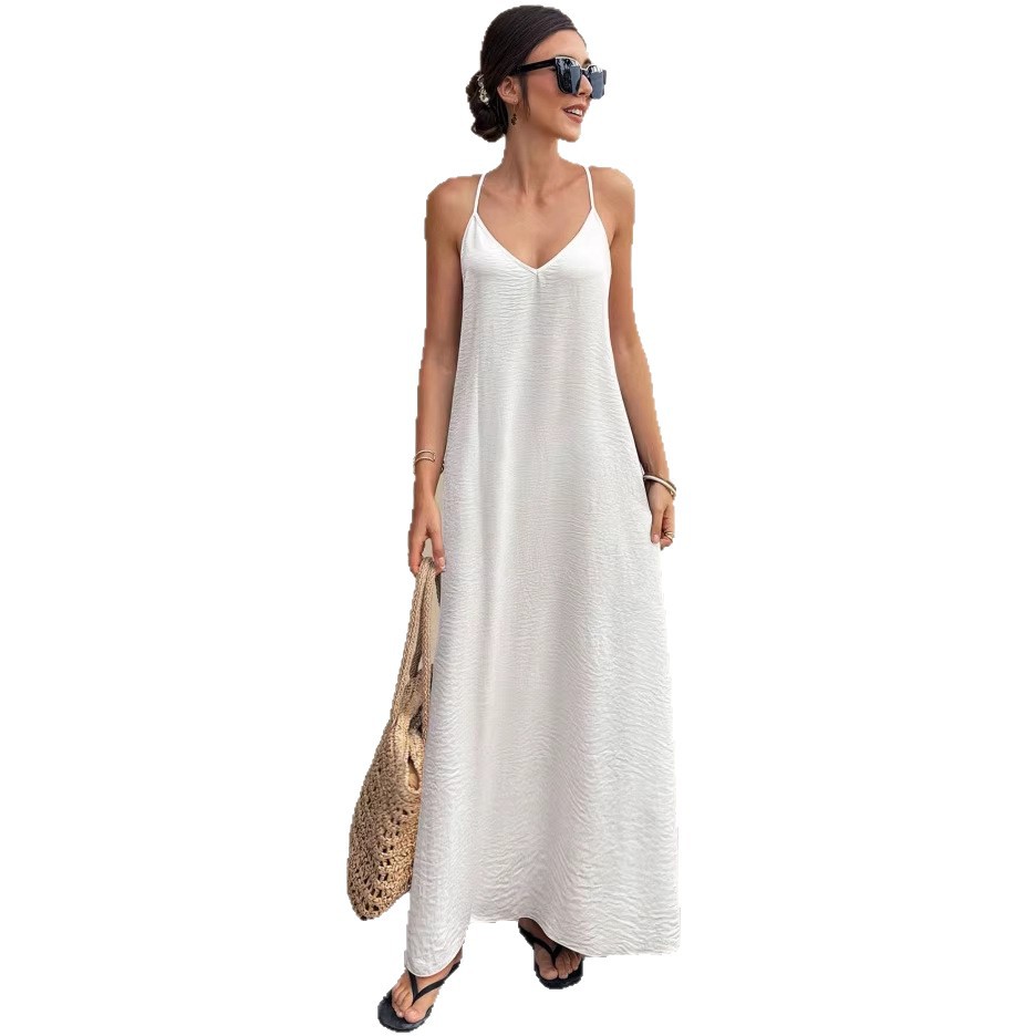 Women's Solid V-Neck Open-Back Sleeveless Cami Dress