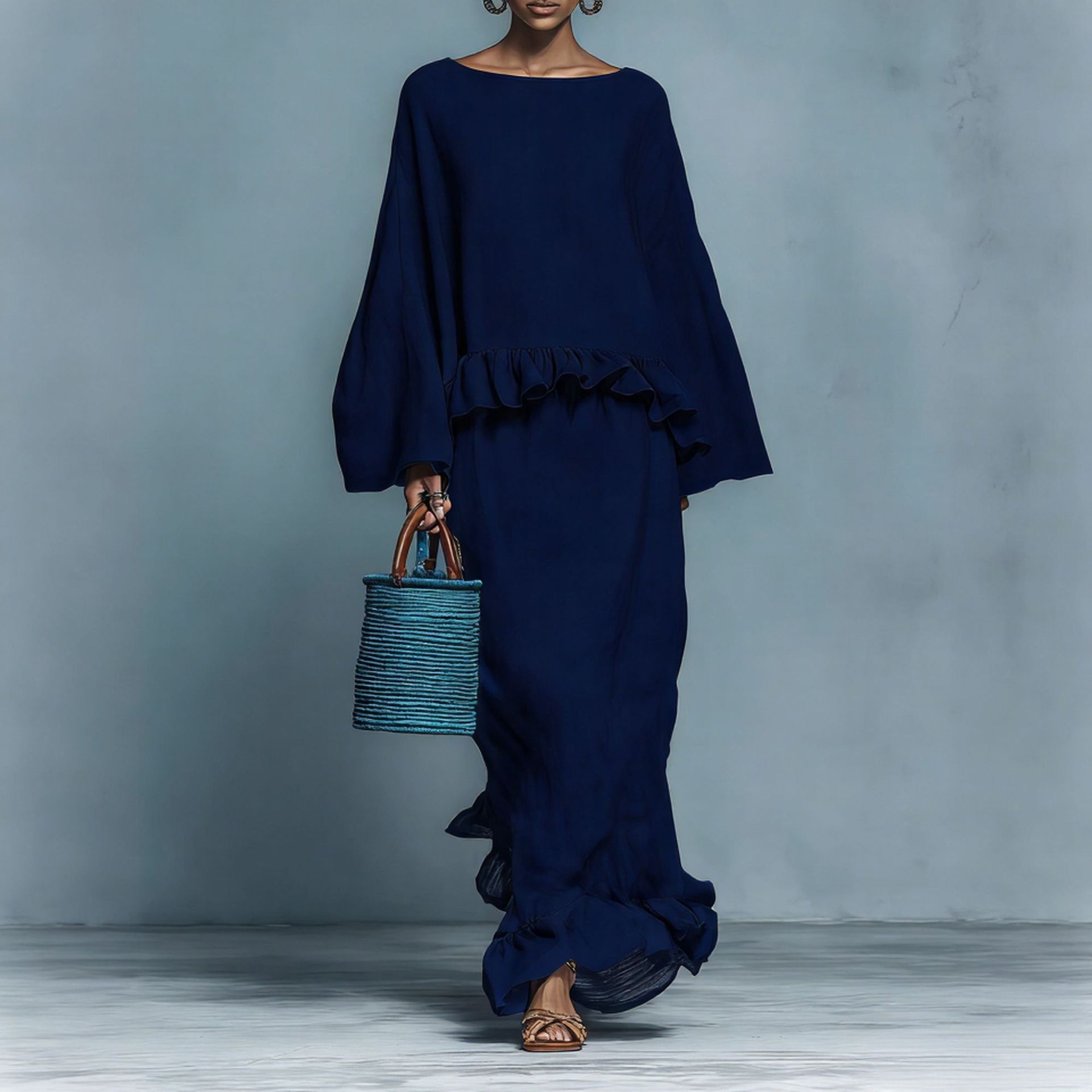 Solid Color Long Sleeve Top and Long Skirt Casual Set