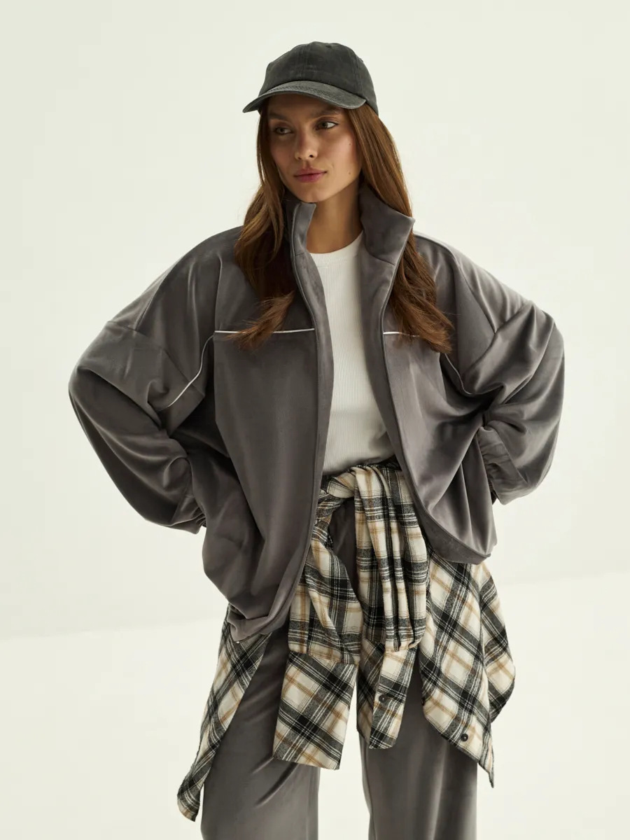 Women's Casual Long Sleeve Zip-Up Collared Tracksuit Set