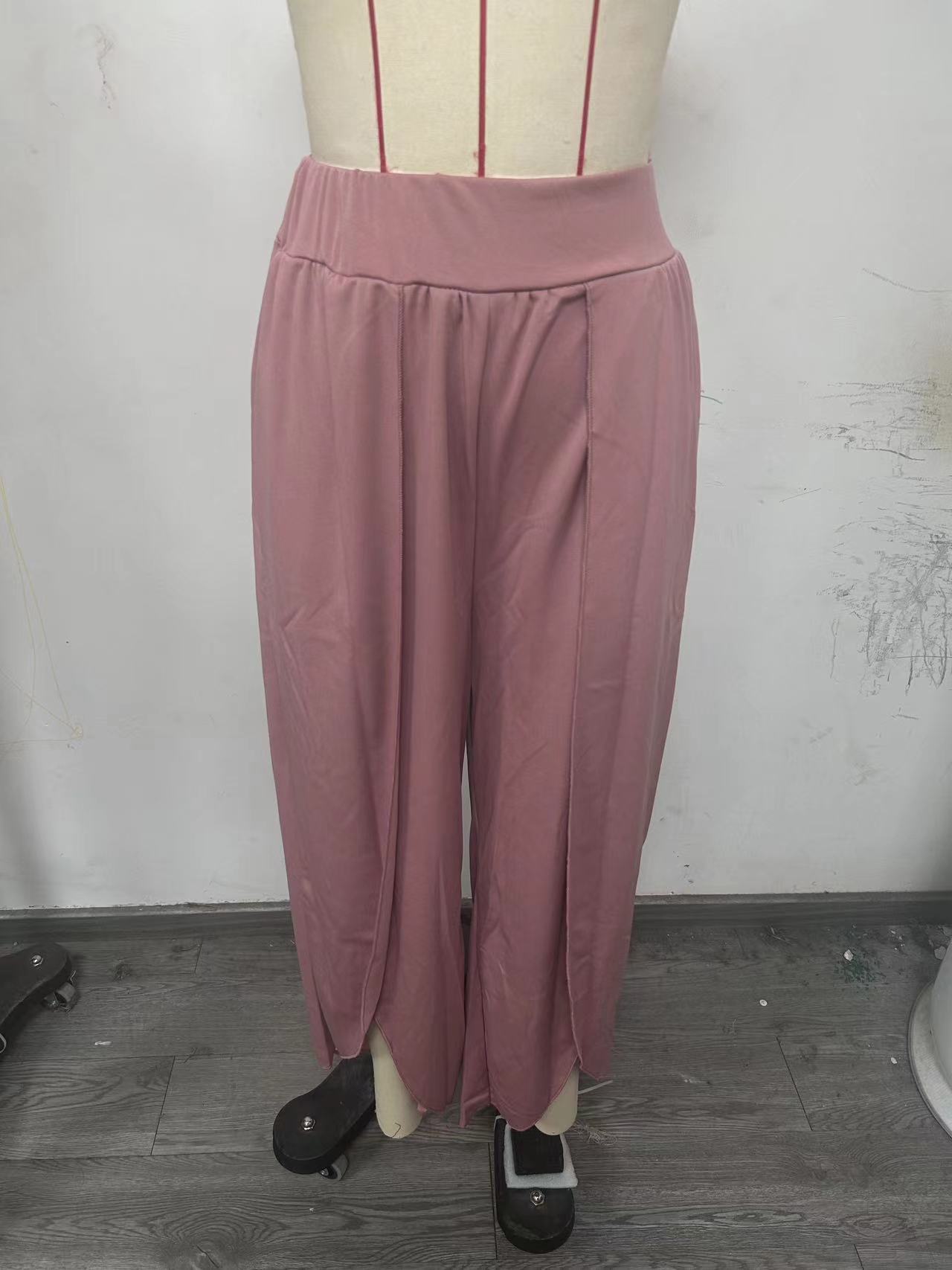 High-Waist Wide-Leg Yoga Pants with High Slit