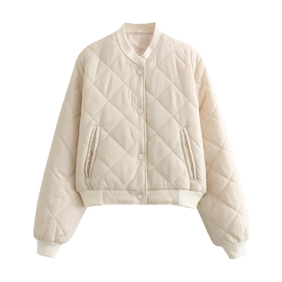 Women's Cropped Puffer Bomber Jacket – Cozy Casual Stand Collar