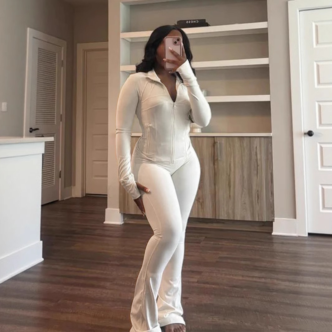 Women's Sexy Slim Fit Long Sleeve Flared Two-Piece Set