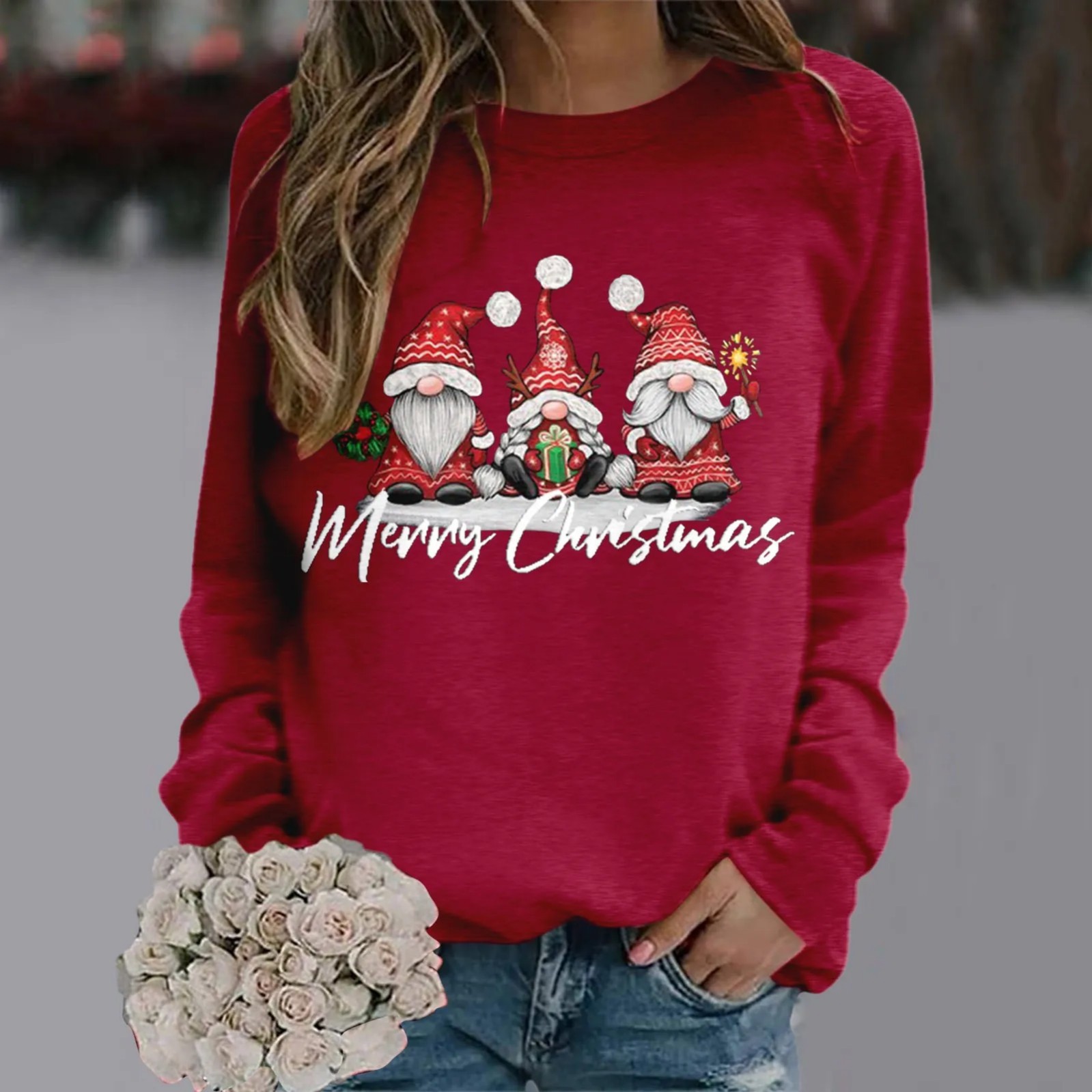 Women's Cartoon Animal Christmas Print Crewneck Sweatshirt
