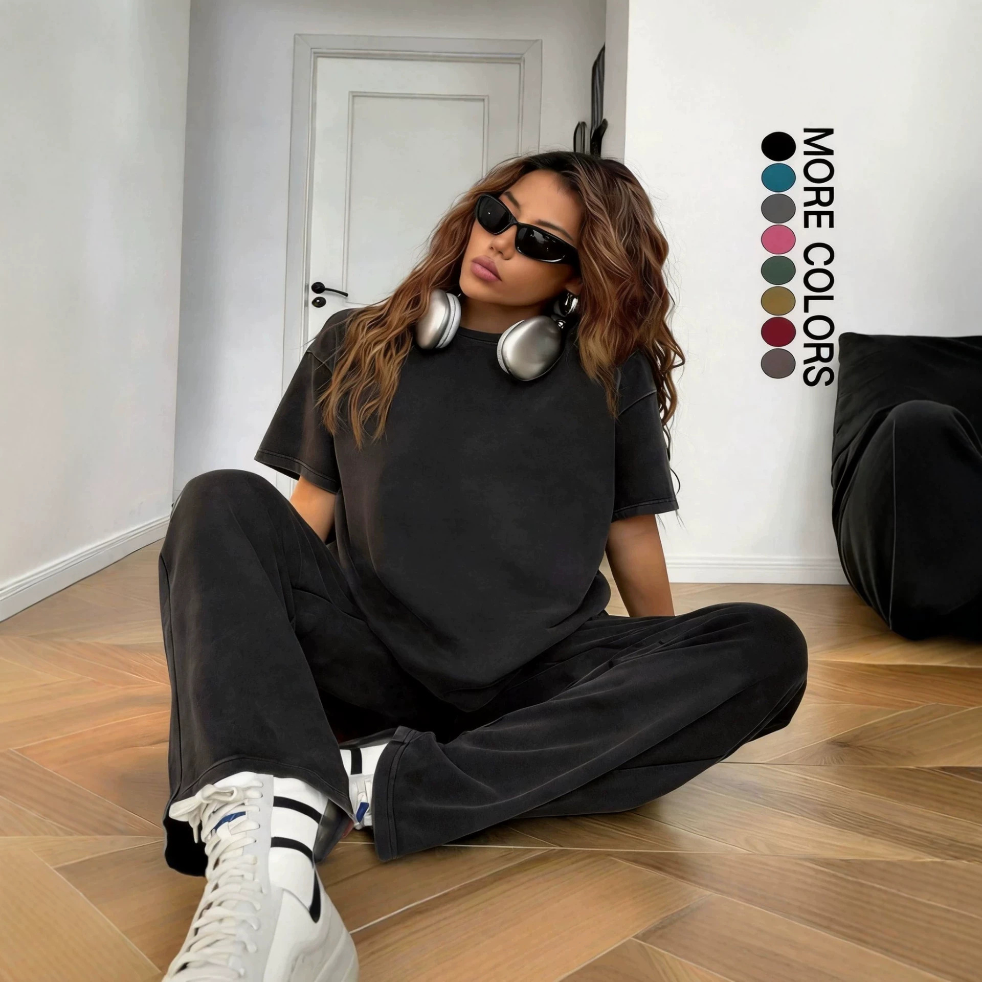 Women's Distressed Short Sleeve T-Shirt and Pants Two-Piece Set Casual