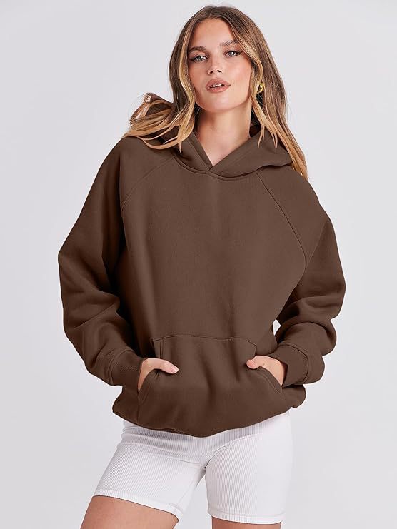 TUME Women's Hooded Pullover Sweatshirt Solid Color