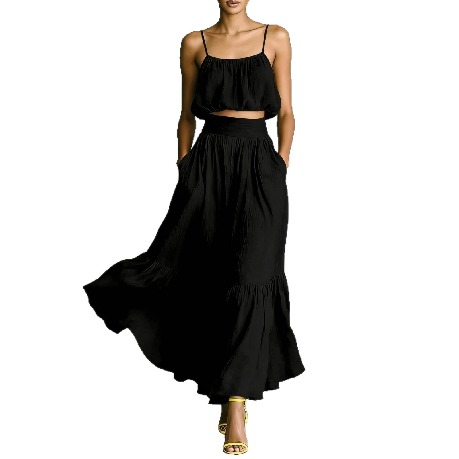 Women's Open-Back Cami Top and Long Skirt Two-Piece Set