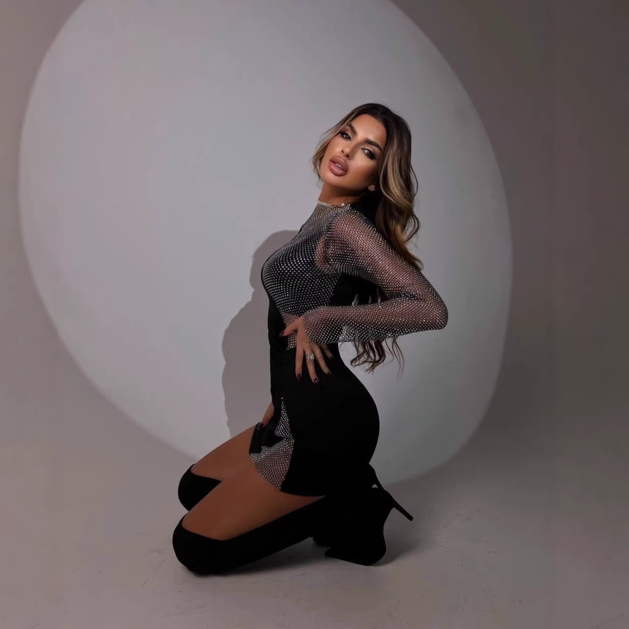 Slim-Fit Sheer Mesh Panel Bodycon Mini Dress