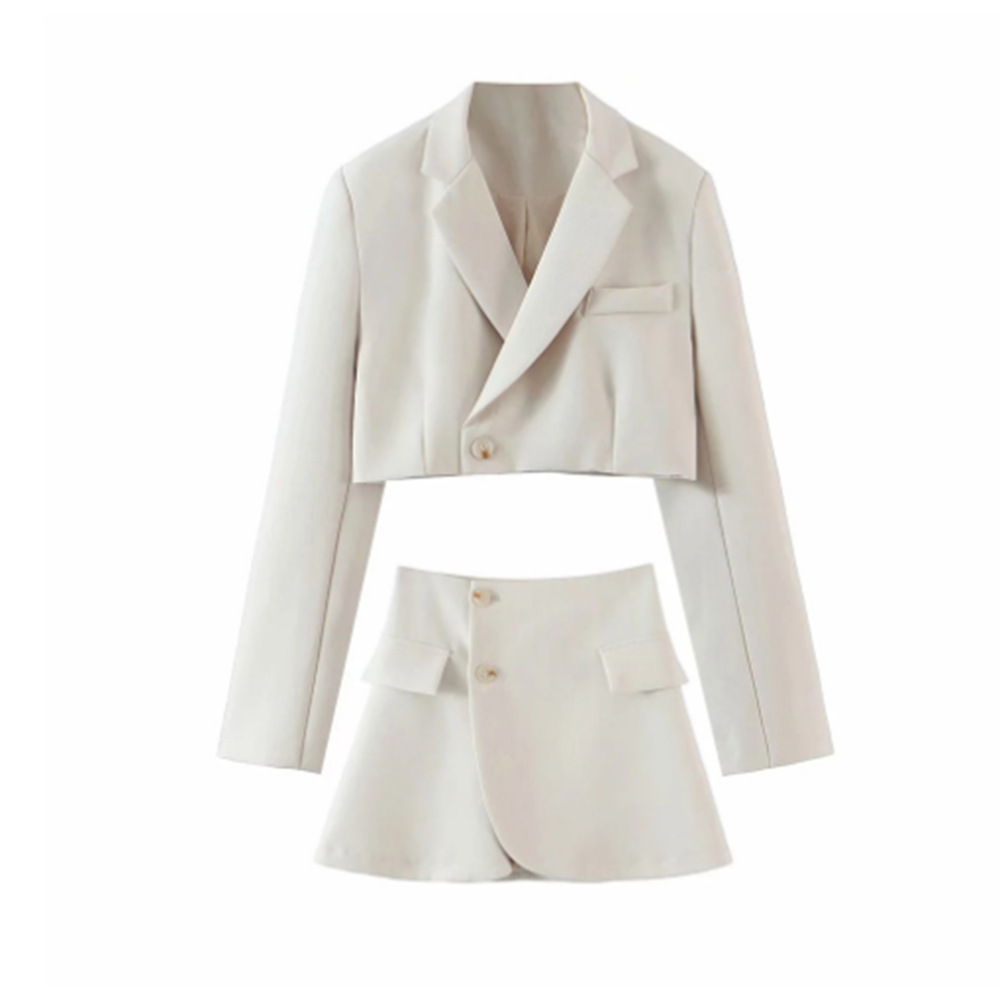 Women's Gray Blazer and Skirt Set Long Sleeve Commuter Two-Piece