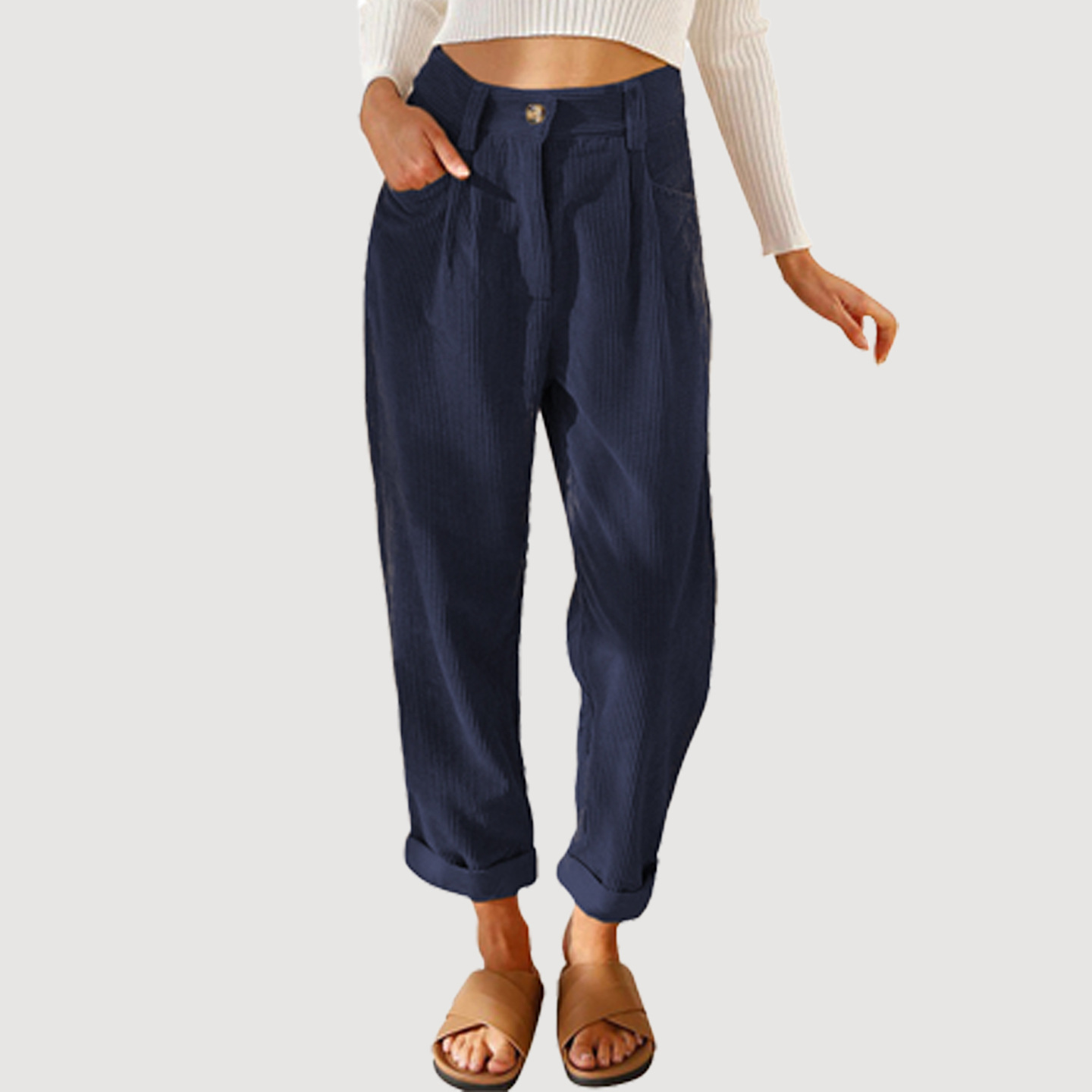 Corduroy Women's Cropped Pencil Pants Casual Commuter Style