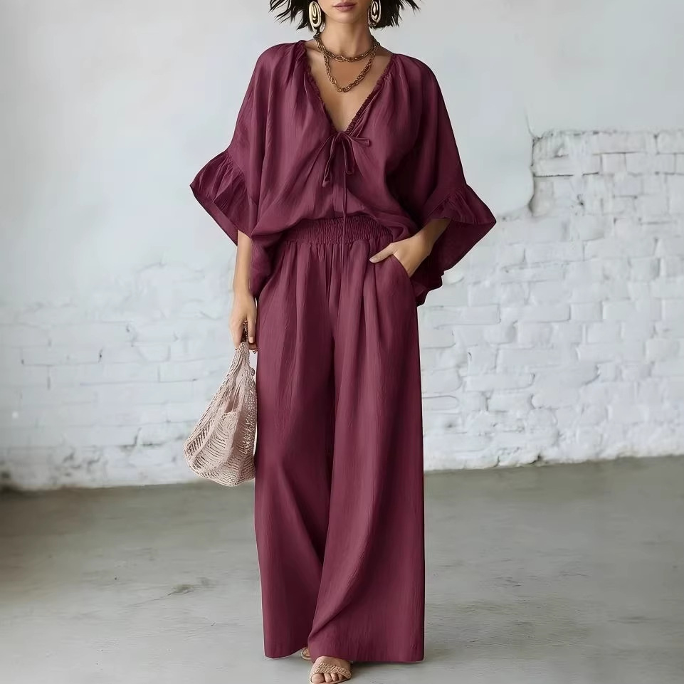Women's Casual Two-Piece Set with T-Shirt and Loose Pants