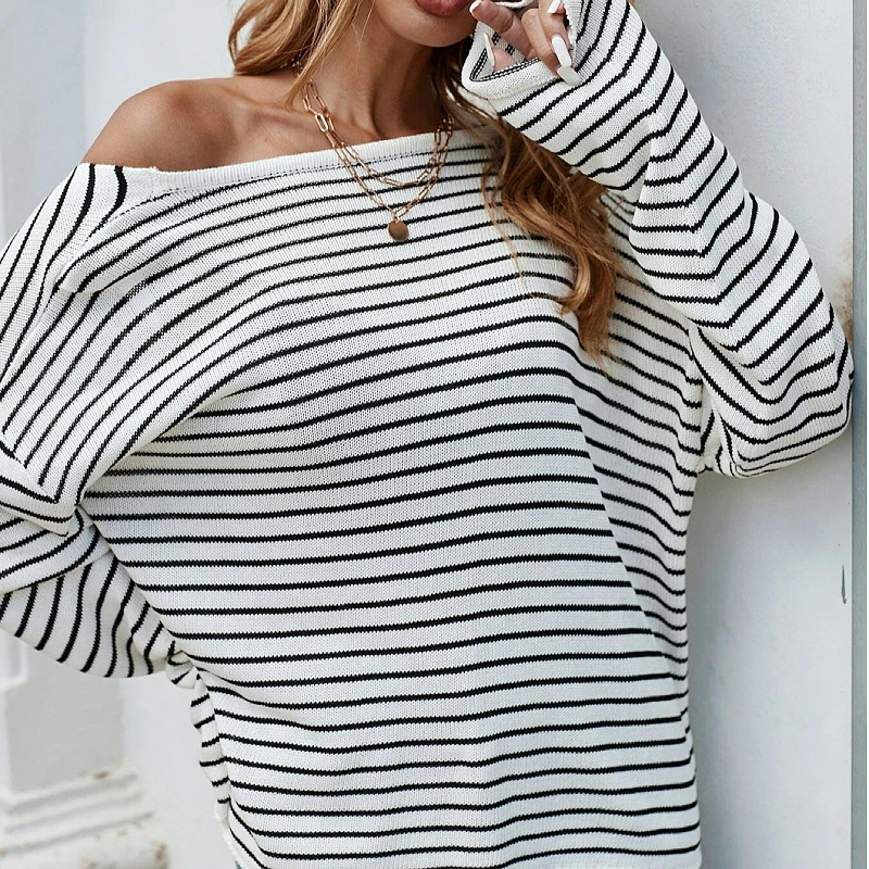 Striped Long Sleeve Open Back Knit Sweater