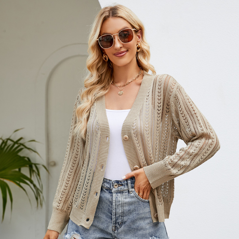 Women's Hollow-Out V-Neck Knit Cardigan