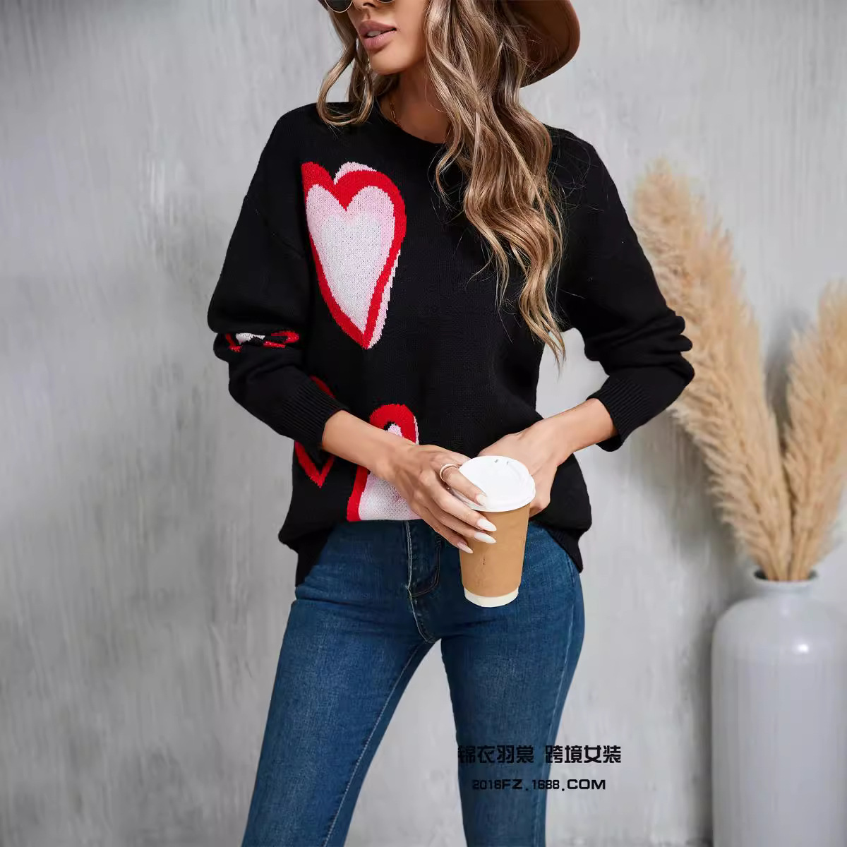 Heart Graphic Crewneck Pullover Sweater
