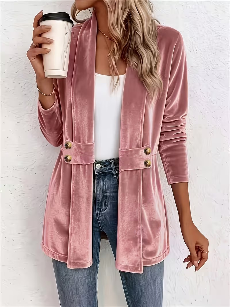 Women's Double-Breasted Velvet Cardigan Lazy Style Mid-Length Top