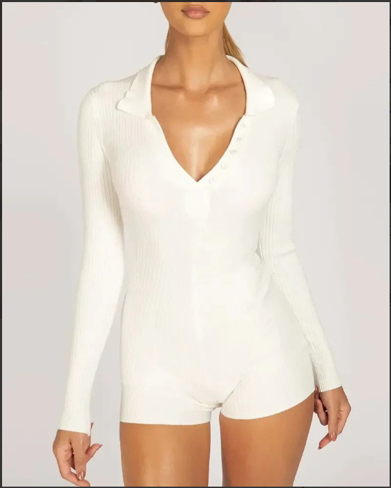 V-Neck Long Sleeve High Waist Bodycon Jumpsuit