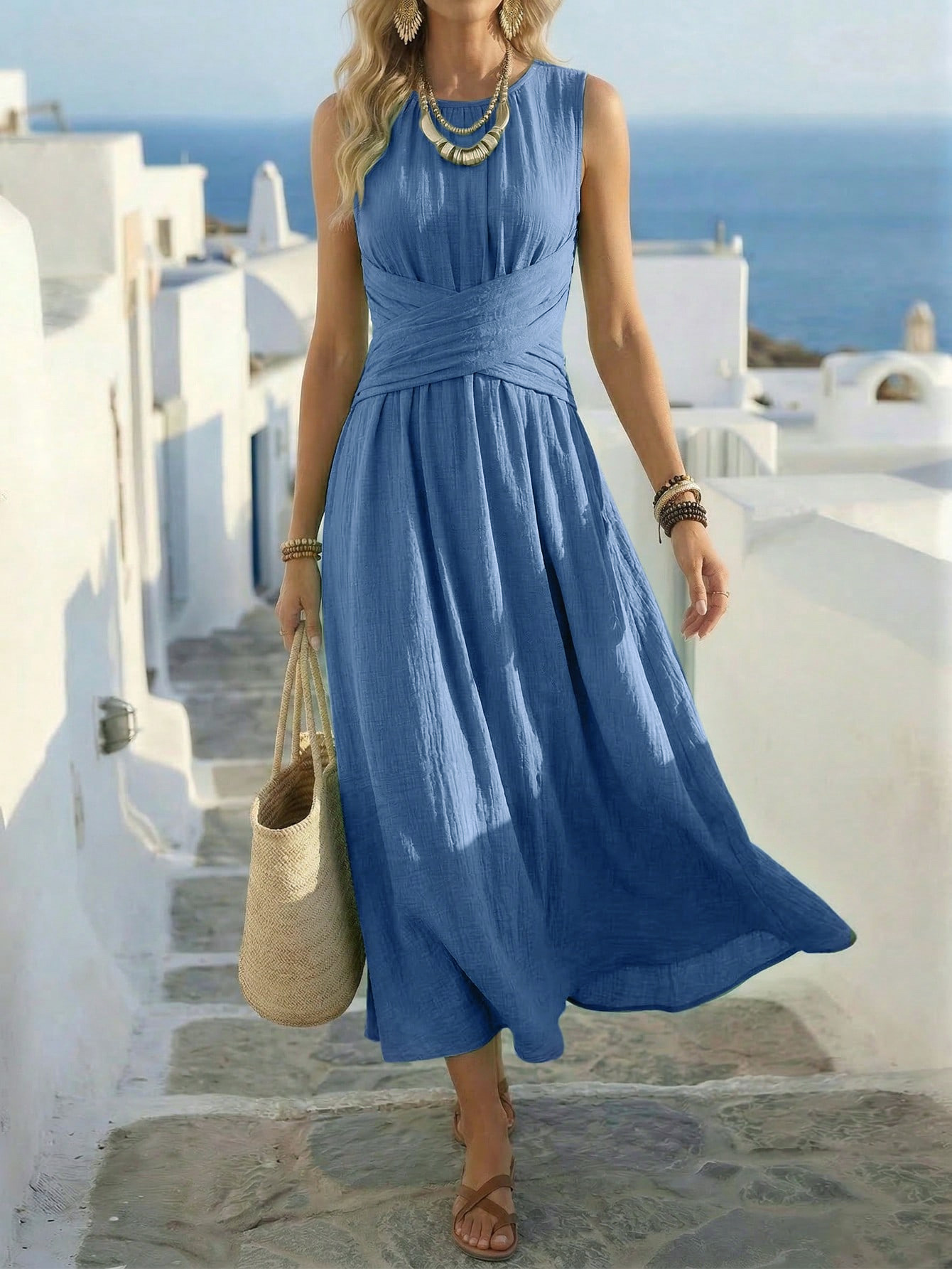Sleeveless High-Waist A-Line Maxi Dress