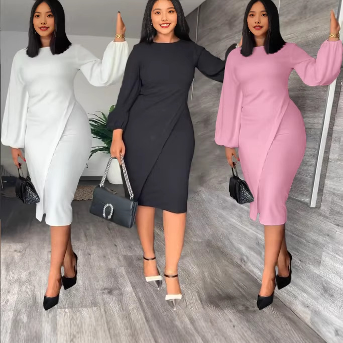 Women's Lantern Sleeve Bodycon Midi Dress