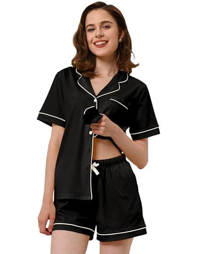 Women's Cuban Collar Short Sleeve Button Lounge Set