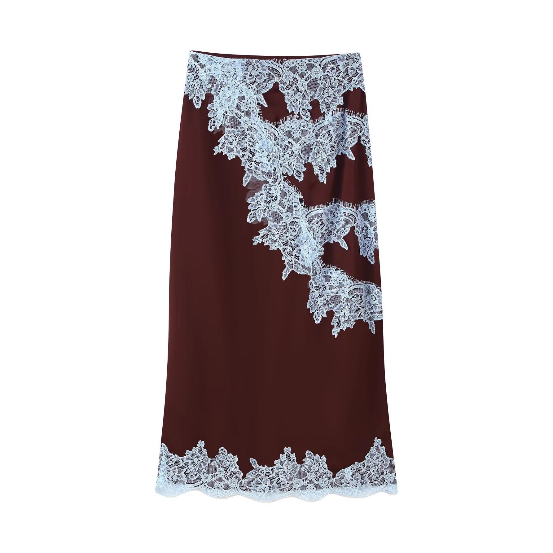 Women's Lace Spliced Cami Top and Skirt Set with Ribbon Accent