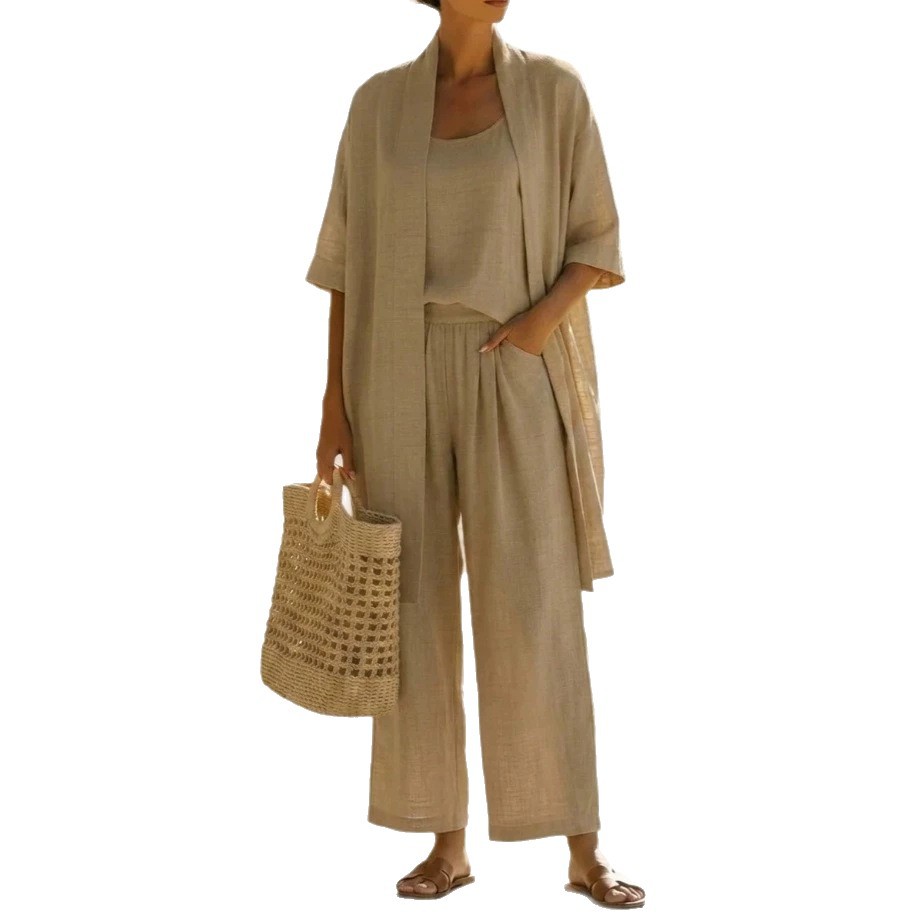 Women's 3-Piece Straight-Leg Solid Color Casual Travel Set