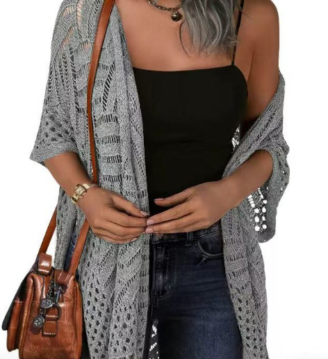 Plus Size Sheer Fringe Knit Bikini Cover-Up Beach Cardigan