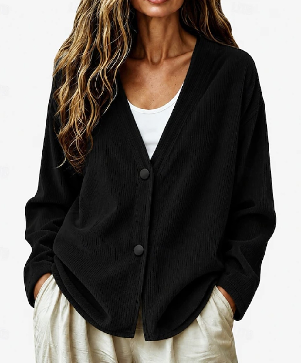 Women's Corduroy V-Neck Button-Front Long-Sleeve Cardigan