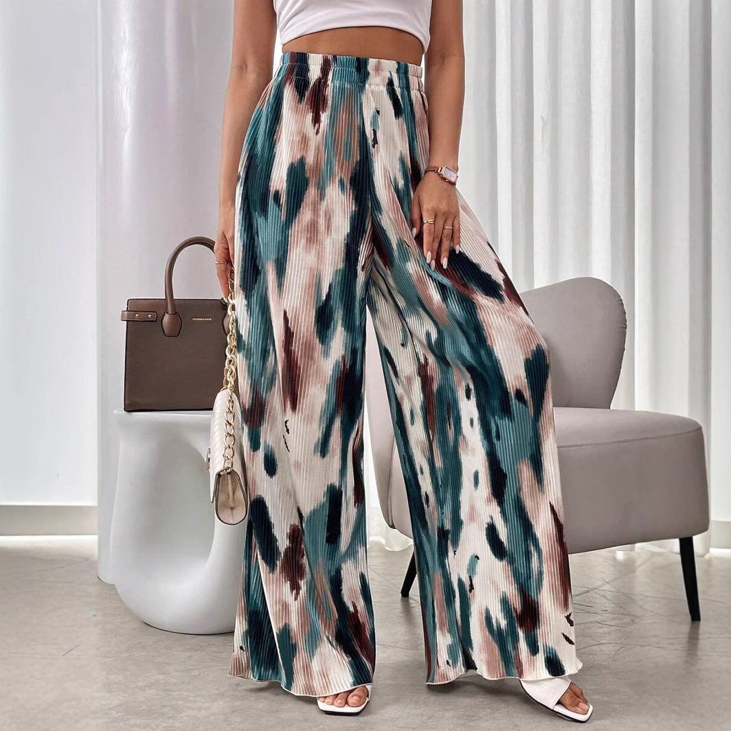 Tie-Dye Ice Silk Wide-Leg Pants High Waist Printed