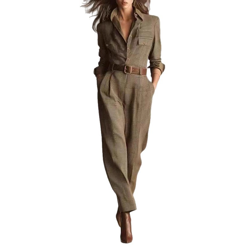Women's Classic Retro Plaid Cargo Jumpsuit
