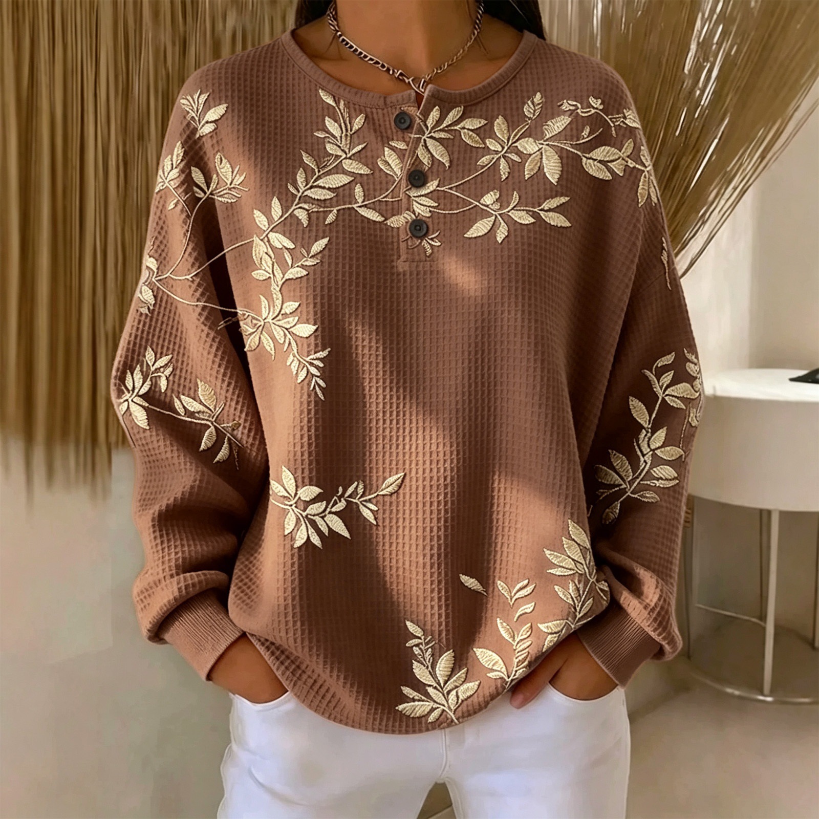 Women's Vintage Floral Print Button Sweatshirt