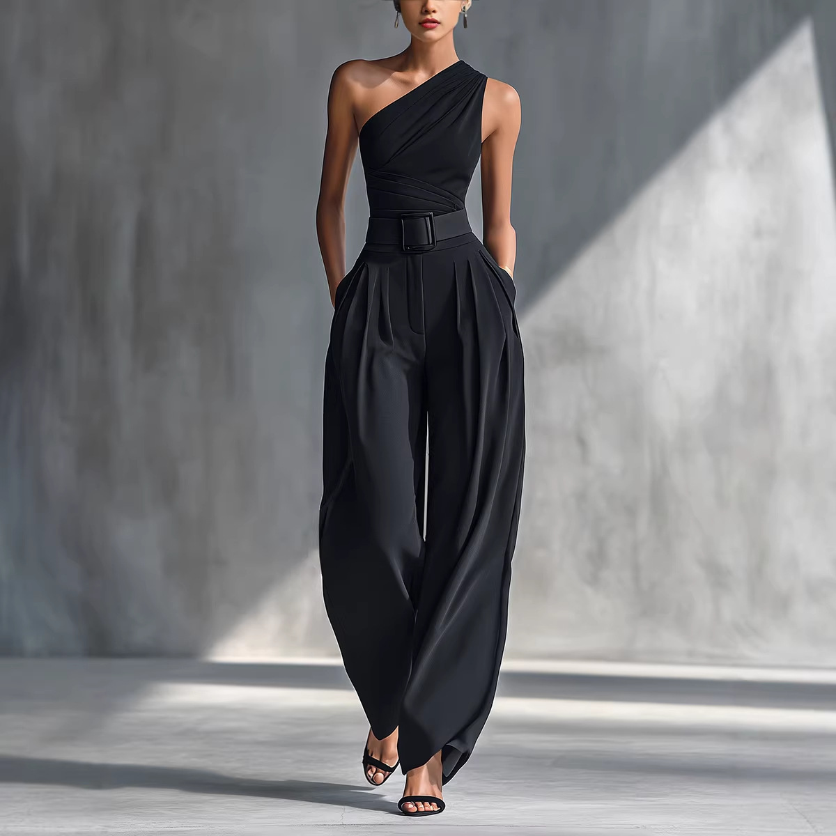 Women's Sleeveless Stretch Top and Wide-Leg Pants Set