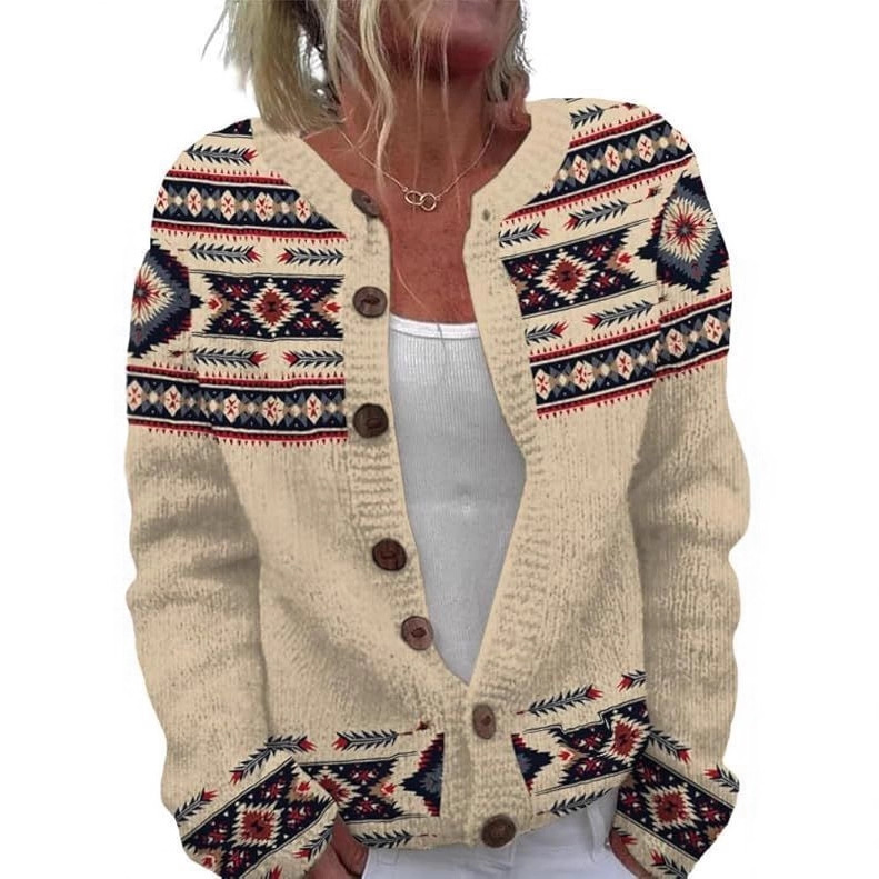 Women's Heart Print Button Cardigan Sweater