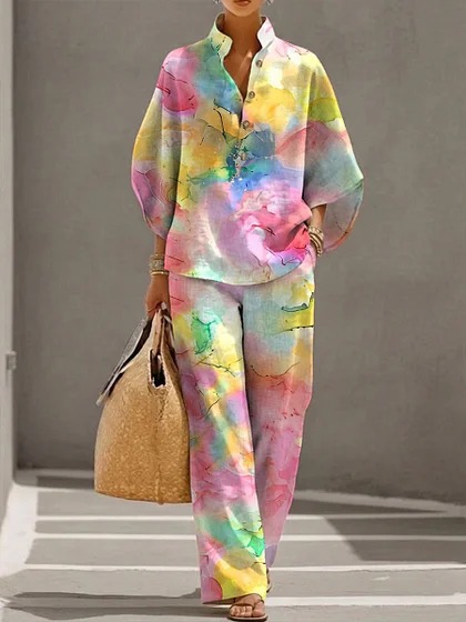 Women's Casual Solid Color Shirt Set