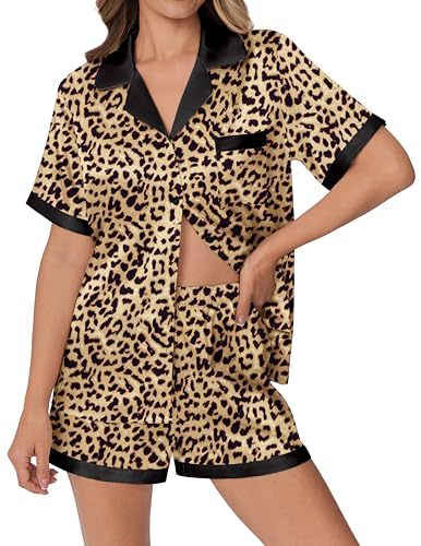 Cuban Collar Animal Print Short Sleeve Women's Set