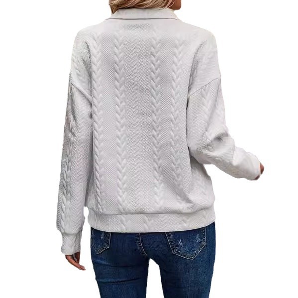 Women's Casual Pullover Long Sleeve Knit Top Half-Zip Collared Sweatshirt