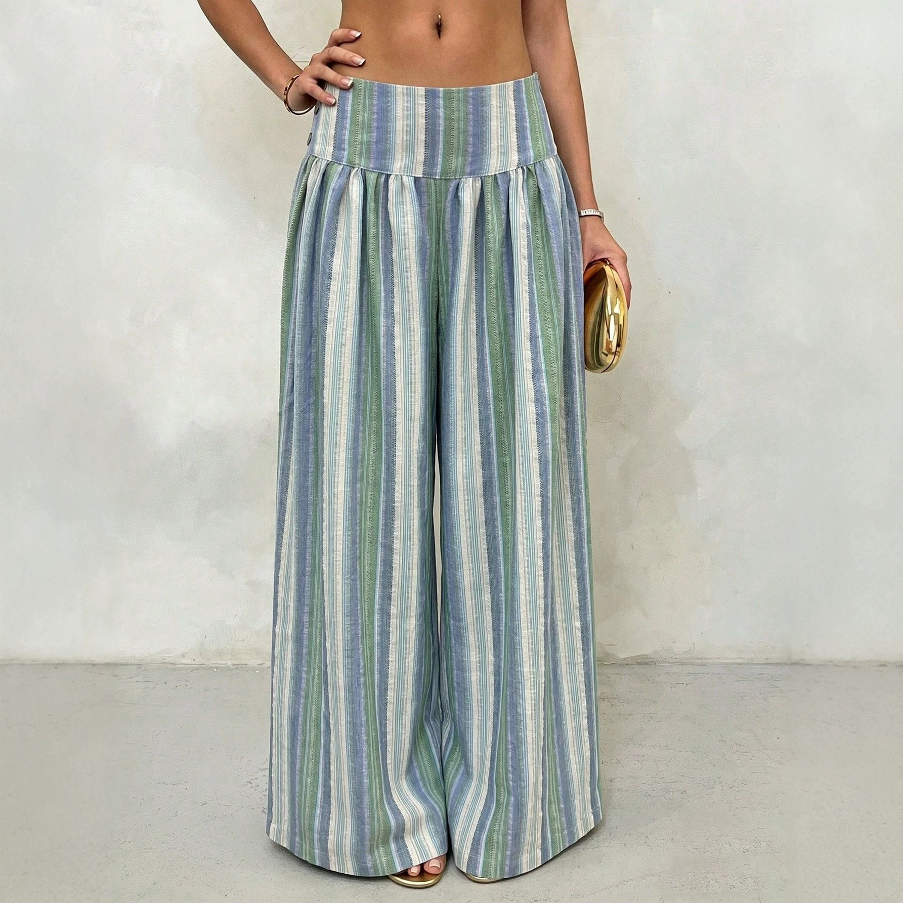 Western Boho Striped Wide-Leg High-Waist Pants