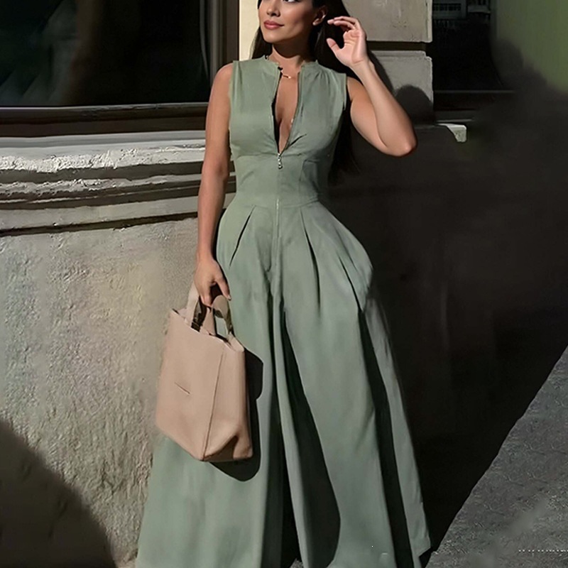 Women's High-Waist Sleeveless Wide-Leg Jumpsuit