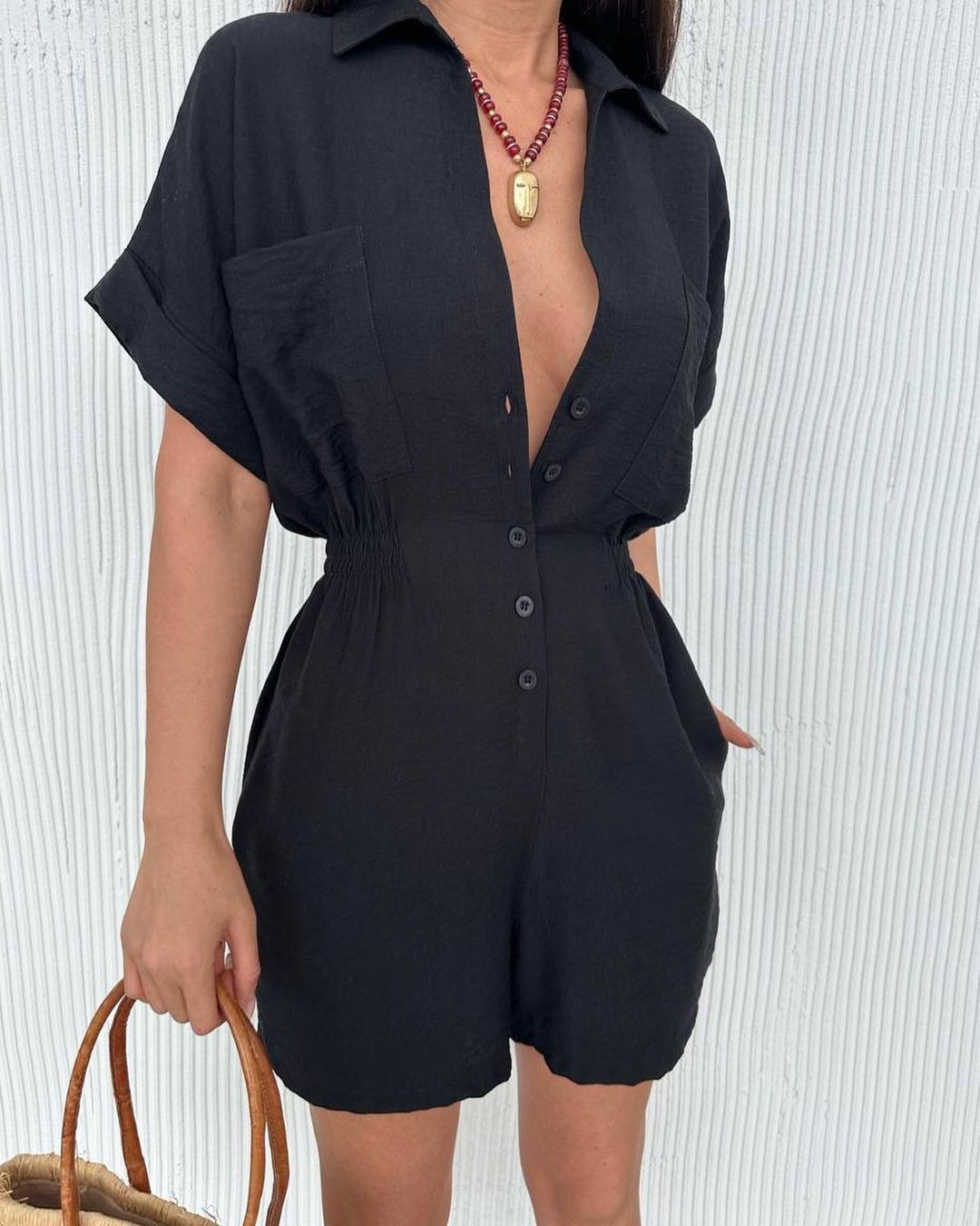 Women's Solid Color Short Sleeve Casual Loose Shorts Set