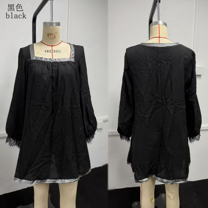 Square Neck Lace Trim A-Line Mini Dress