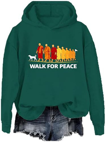 Women's Peace & Light Monk Print Casual Hoodie