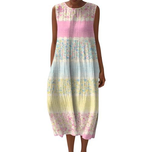 Women's Vintage Floral Print Sleeveless Midi Dress